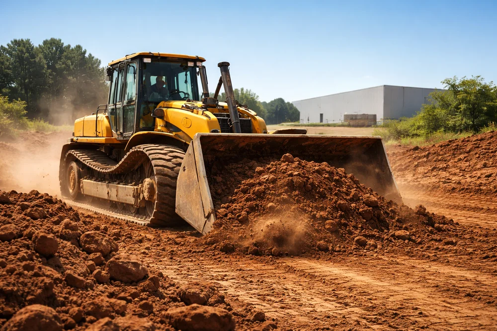 Heavy equipment grading land in Sanford, NC