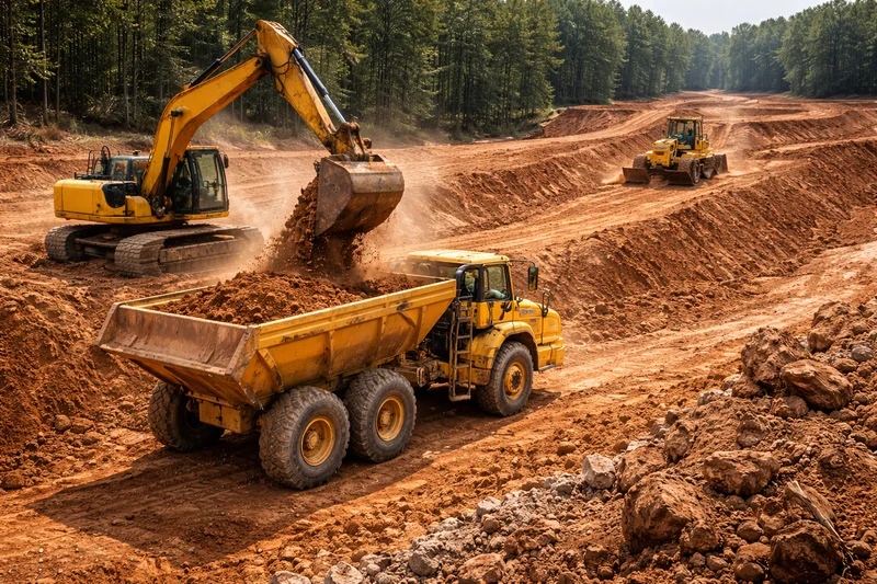 Earthmoving equipment at work